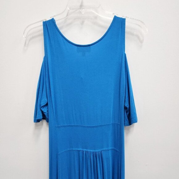 Liz Lange Womens Maternity Maxi Dress PS Blue Silver Buckle Cold Shoulder V-Neck - Picture 8 of 9